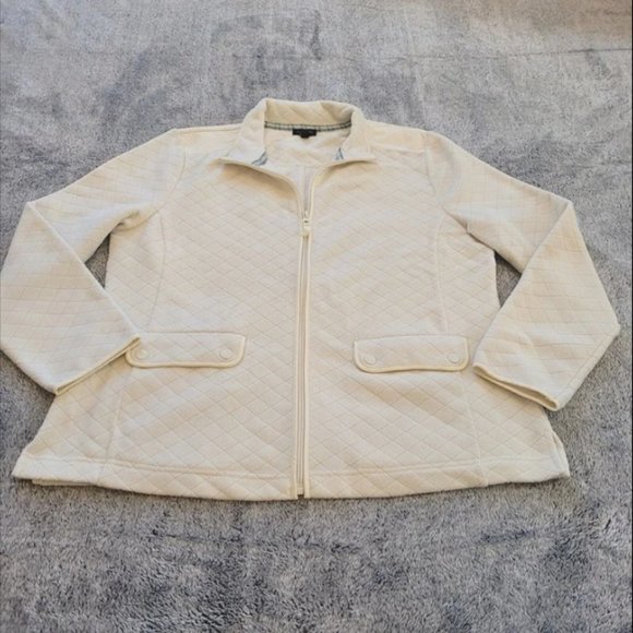 Talbots Womens Jacket Large Petite Cream Fleece Quilted Full Zip Coat Boho - Picture 1 of 3